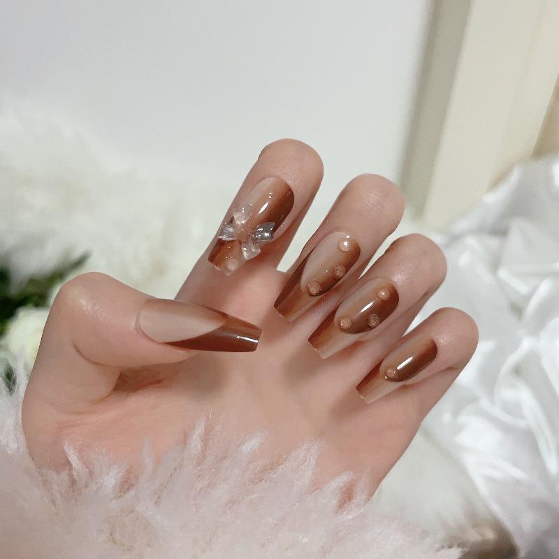 Luxurious Handmade Translucent Nail Tips for Autumn/Winter – Soft Texture, High-Class Feel