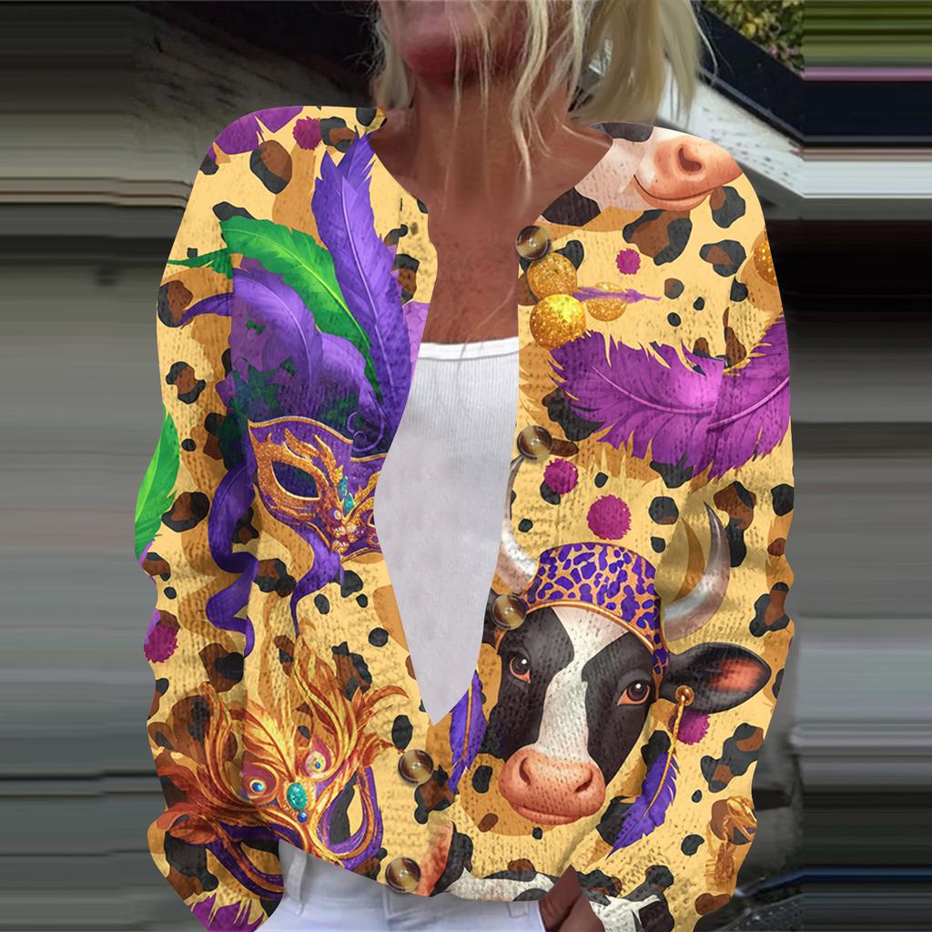 Dámská módní pletená svetrová bunda s dlouhým rukávem a zapínáním na knoflíky