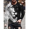 Black And White Lion Print Long Sleeve T-shirt Spring/Autumn Men's Daily Casual Long Sleeve Top Street Fashion Long Sleeve Top