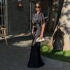 2025 Summer Casual V-neck Short-sleeve Goddess Waist-Cinching Long Dress