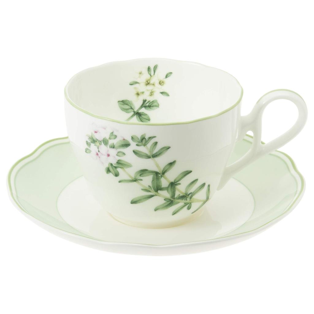 Noritake Cup Saucer 250cc English Herbs Microwave Safe Thyme Bone China & (Coffee Tea) T97887/4942