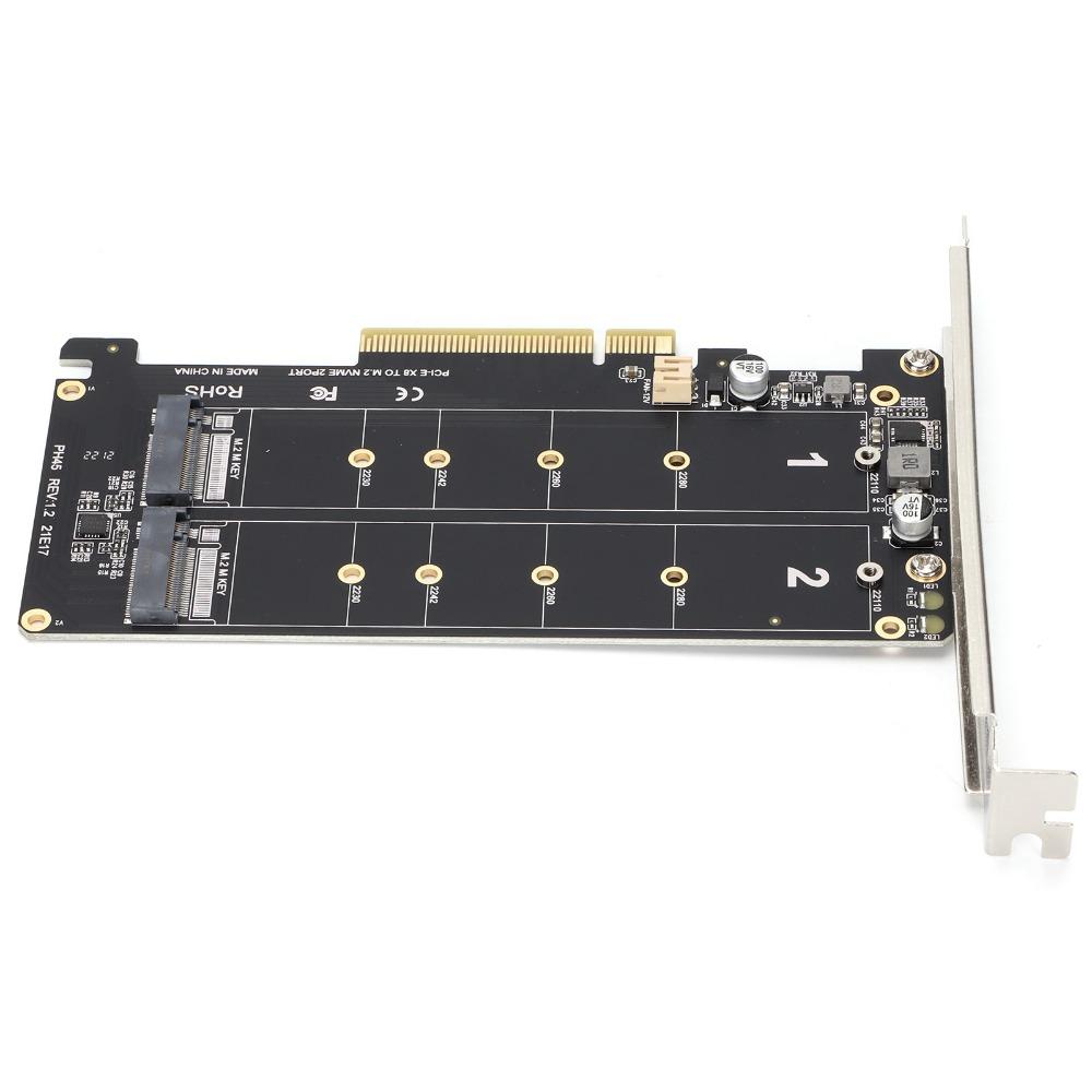 2 X 32Gbps M.2 SSD PCIE X8 M Key Hard Drive Converter Dual Port M.2 NVMe Adapter Card  PC Upgrade