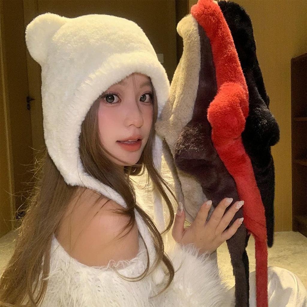 Bear Pattern Hat Adult Soft Plush Hat Thicken Female Hat Versatiles Stylish Hat for Travels and Shopping