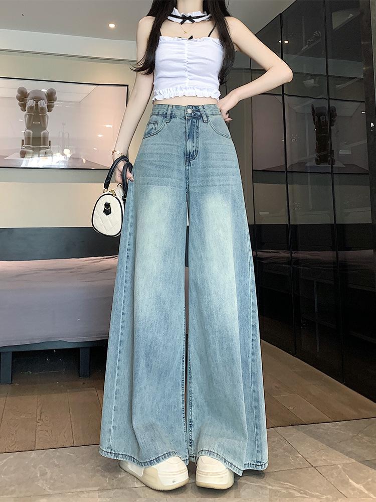 

Women s High-Waisted Light Blue Flared Jeans - Spring & Summer Fashion Medium светло-синий
