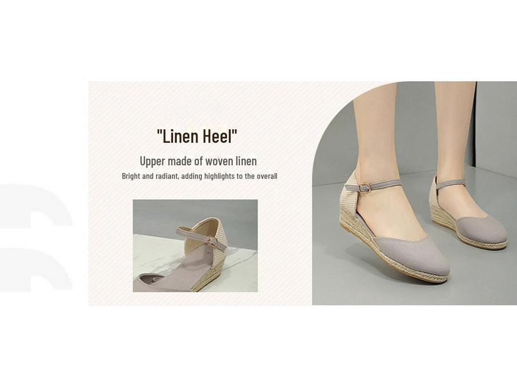 Women's Straw Hemp Rope Wedge Heels with Round Toe and Buckle