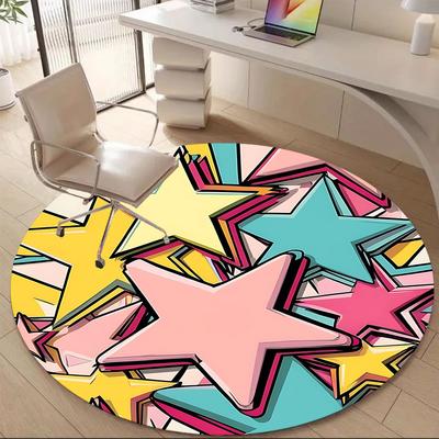 1pc Stars Celebration Office Round Area Rug, Indoor Mat Suitable ForOffice, Under Office Chairs Bedroom Living Room Home Decor, Room Deco T193