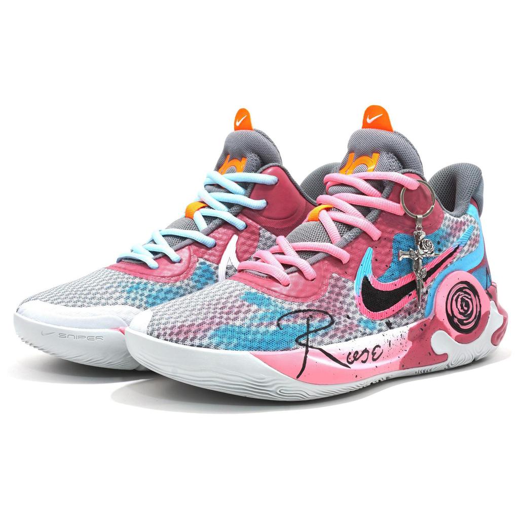 Nike KD Trey 5 IX Cushioning Slip Resistant Abrasion Resistant Breathable Mid top Basketball Shoes Unisex Blue Pink CW3402-011(Team628-)
