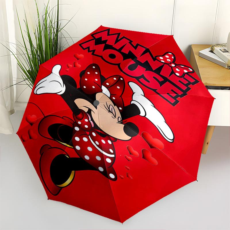 

1pc Minnie Mouse,Hearts Automatic Folding Umbrella: Compact 8 Bone Design Cartoon Outdoor Travel Companion, Business Umbrella, Christmas Val