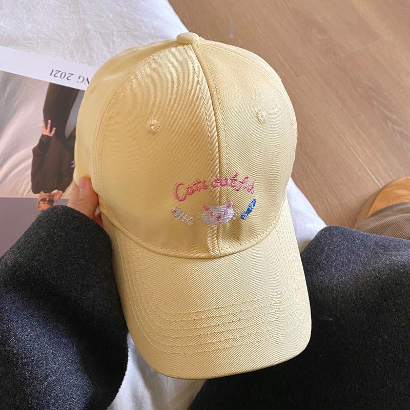 

Cute kitten embroidered baseball cap women s spring and summer big head circumference showing face small cap new high-end hat adjustable