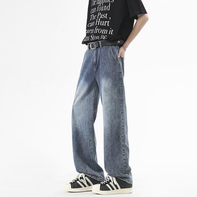 New Spring Jeans Semi-elastic Waist Loose American High Street Wide-leg Pants Men's Floor Pants