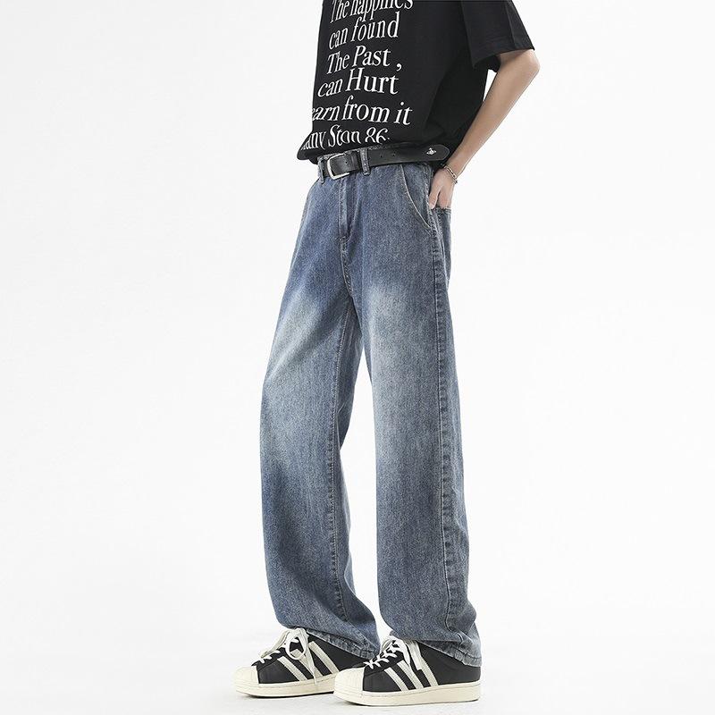 

New Spring Jeans Semi-elastic Waist Loose American High Street Wide-leg Pants Men s Floor Pants M