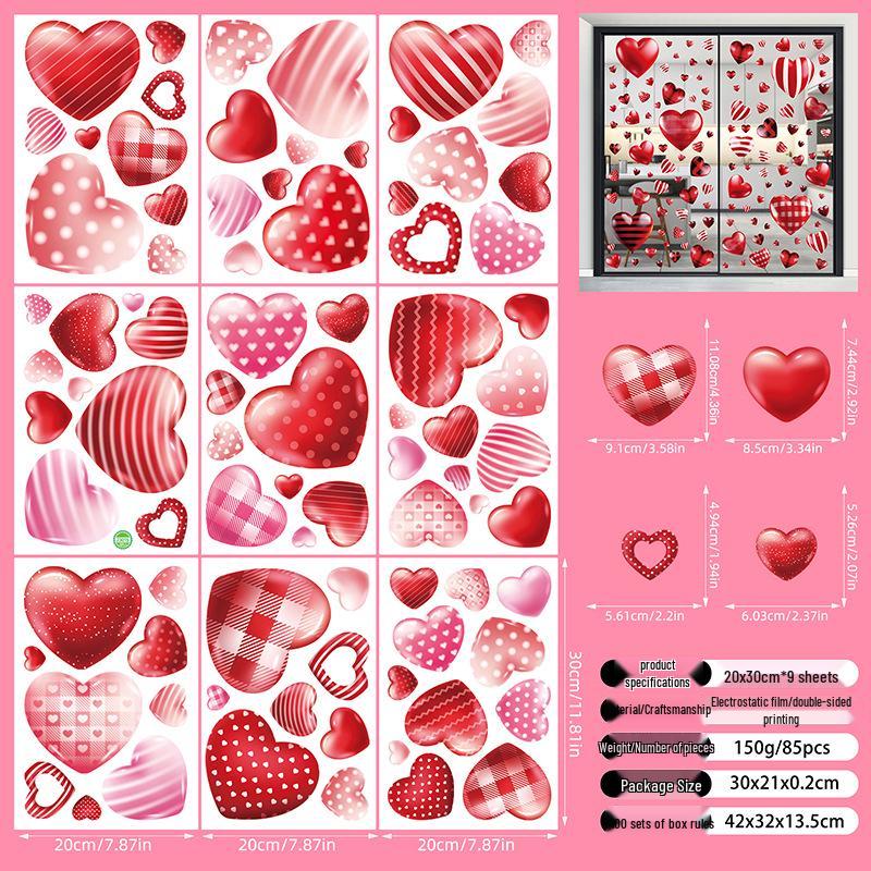 Valentine's Day 3D Heart Glass Stickers - Festive Window Decorations
