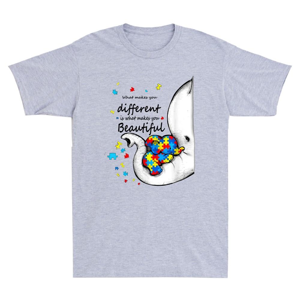 What Makes You Different Elephant Mom Autism Awareness Men s T-Shirt Cotton Tee Unisex T-Shirt XL