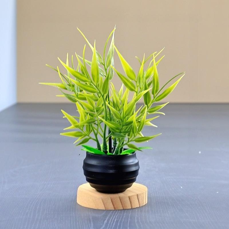 Artificial Bamboo Potted Plants Small Fake Greenery with Black Pots for Home Office Desk and Indoor Decoration