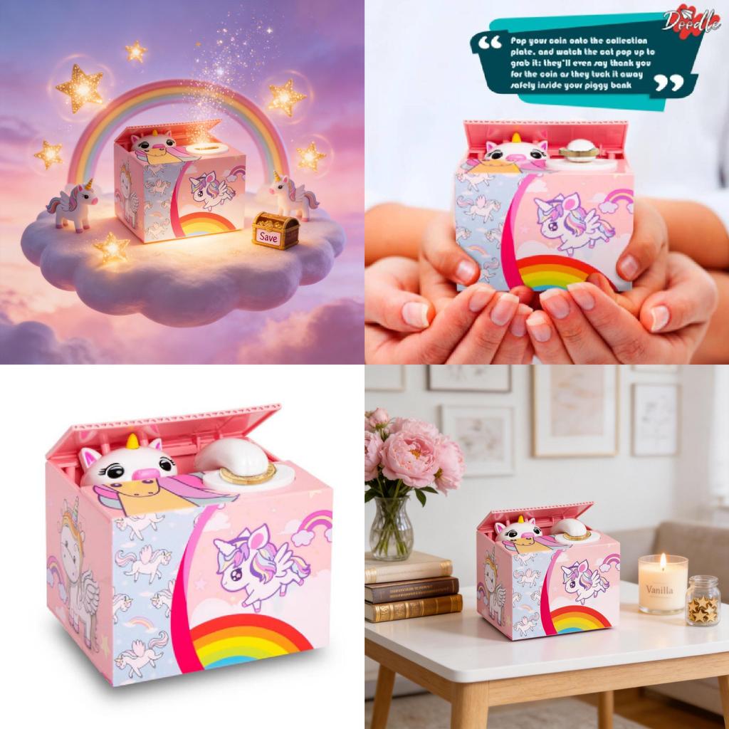 Einhorn-Sparschwein mit handgefertigtem Harz-Cartoon-Design für Kinder und als Geschenk