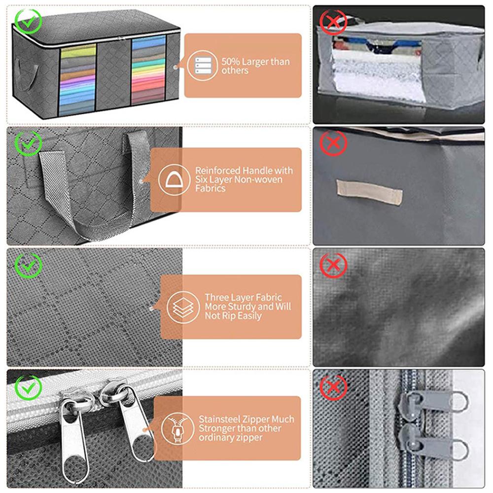 3 Pack Large Capacity Foldable Clothes Storage Bag Organizer with Clear Window,Reinforced Handle Thick Fabric for Comforters, Blankets, Bedding