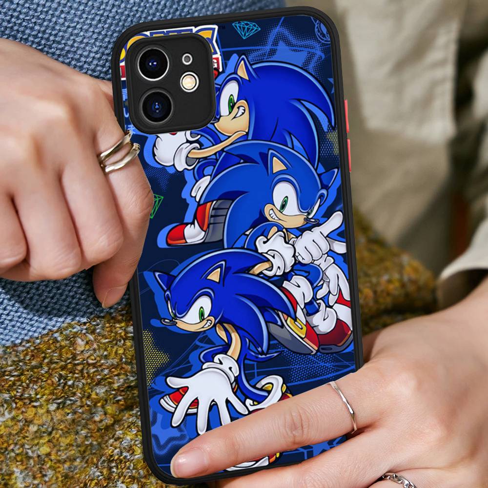 Game Sonic Movie Anime For IPhone 16 15 14 13 12 11 Pro Max X XS MAX Plus Translucent Black Phone Cover