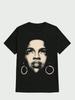 T-shirt Nera con Stampa Grafica del Viso di Lauryn Hill