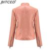 BITCED Women's Casual Leather Jacket Stand-up Collar Slim-Fit Outerwear Spring/Autumn Solid-Colour Leather Jacket