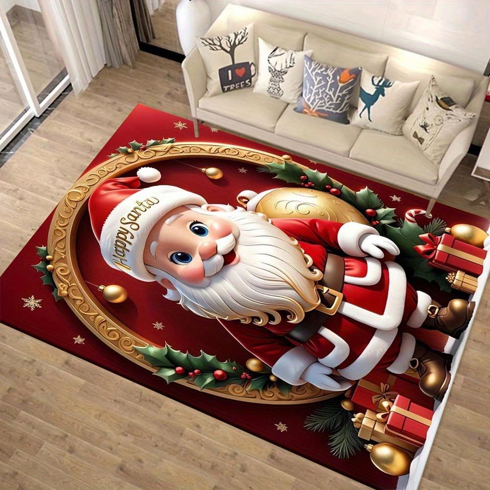 1pc Christmas Themed Rug, Cute Santa Claus Print, Bedside Carpet, Non slip Laundry Room Mat, Machine Washable Water Absorbing Entrance Door