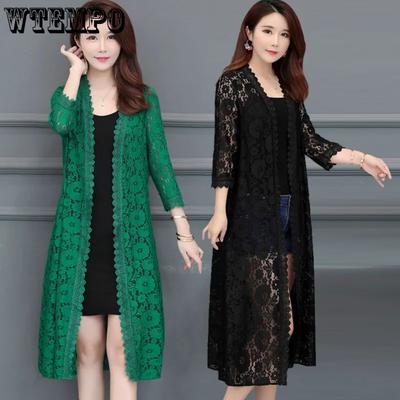 Cardigan creux en dentelle brodée, châle tricoté, manteau mi-long, vêtements de protection solaire pour femmes, vêtements d'extérieur en maille d'été, vêtements de trajet décontractés