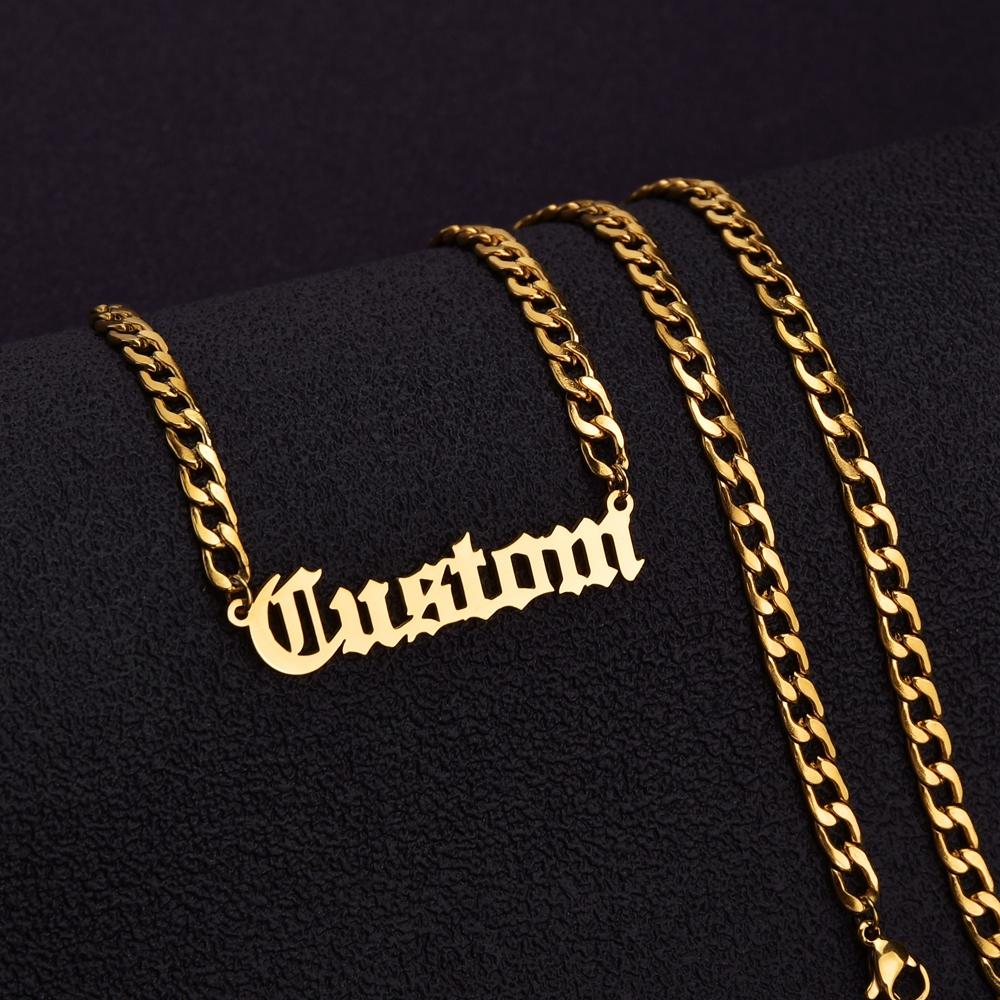 Atoztide Custom Necklaces Personalized Stainless Steel 4mm NK Cuban Thick Chain Pendant Letter for Women Jewelry Gift