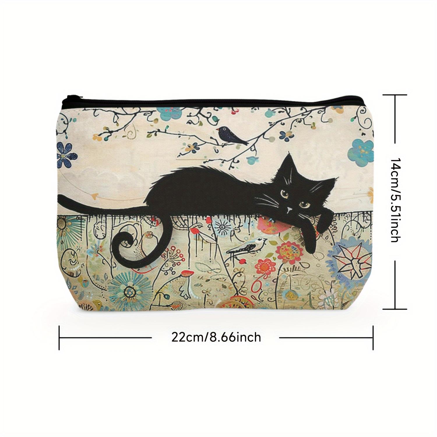 Retro Cat Pattern Makeup Bag Travel Storage Bag  Multi-functional Portable Toiletry Bag Pattern A