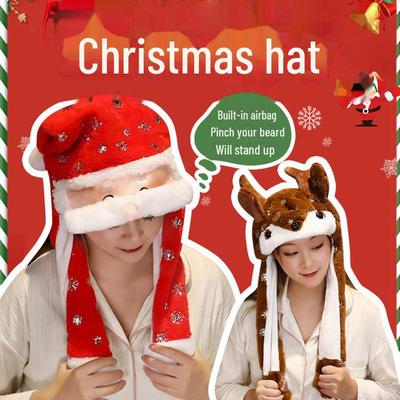 Plush Christmas Hat with Moving Ears - Creative Children's Gift
