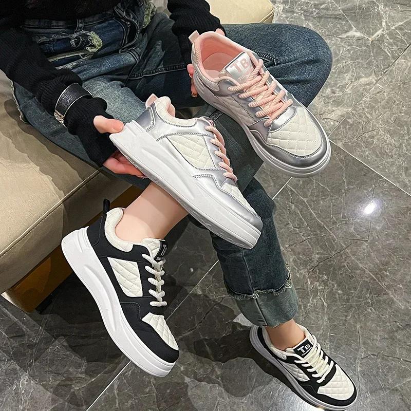 Women Fashion Sneakers  Spring Autumn Comfortable Platform Shoes Design Lace-up Breathable Platform Casual Board Shoe