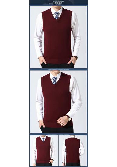 Autumn 2024 Men's V-Neck Loose Knit Wool Vest – Solid Sleeveless Style