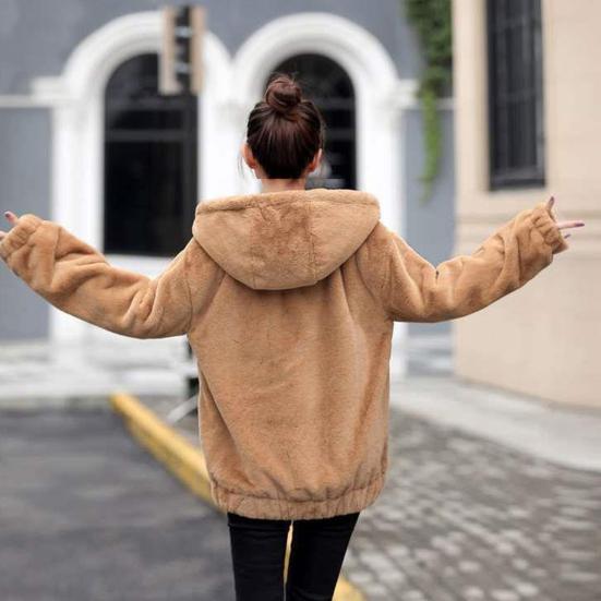 Women's Fuzzy Fleece Jacket Full Zip Up Hooded Sherpa Lined Coat Thick Warm Fall Winter Outerwear with Pockets