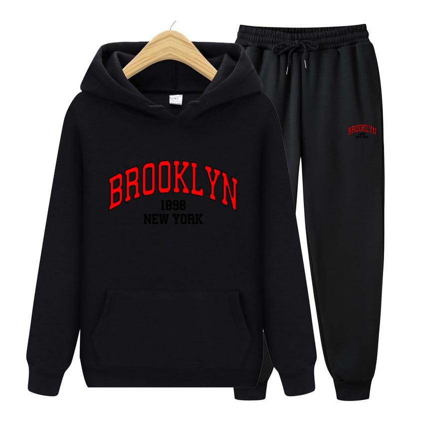 Men's Sets 1898 Brooklyn Print Sweatshirt Sport Suit Tracksuit 2 Pieces Set Sweatshirt+Pants Suit Hoodie Sportswear Jogging