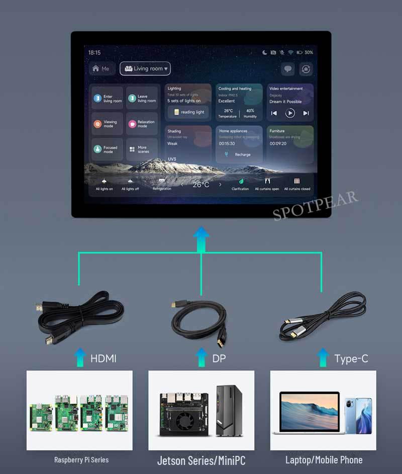 Raspberry Pi 14" 2K Touchscreen LCD Display with HDMI, 2160x1440 Resolution, Type C Mini PC Sub-Screen.