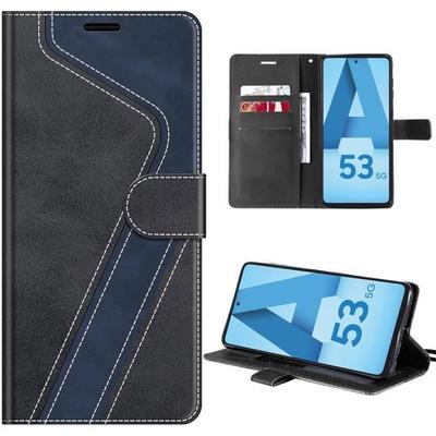 Protective Case - BOOLING - for Samsung Galaxy A53 5G - PU Leather and TPU - Shockproof - Black and Blue
