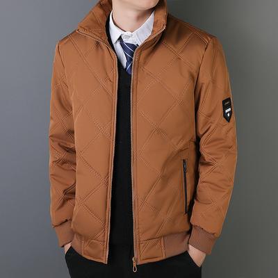 Men's Autumn and Winter Stand-up Collar Padded Warm Jacket Youth Solid Color Simple Straight Hem Jacket