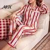 Comfortable Home Wear Christmas Pajamas 2-Piece Set for Women, Striped Gingerbread Man Print Lounge Set, Button Down Long Sleeve Top Pants Sleepwear