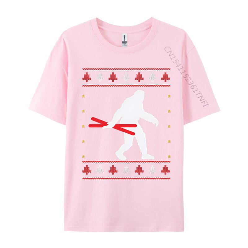 Christmas Bigfoot Skier Carrying Ski Tshirts Funny Gift Tshirts Novelty Printed Tee Tops Cotton Tops
