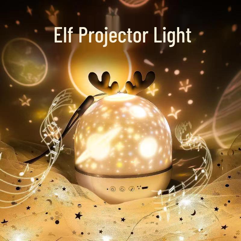 Elf LED Rechargeable Rotating Projection Lamp: Creative Children's Night Light & Music Box with Remote Control