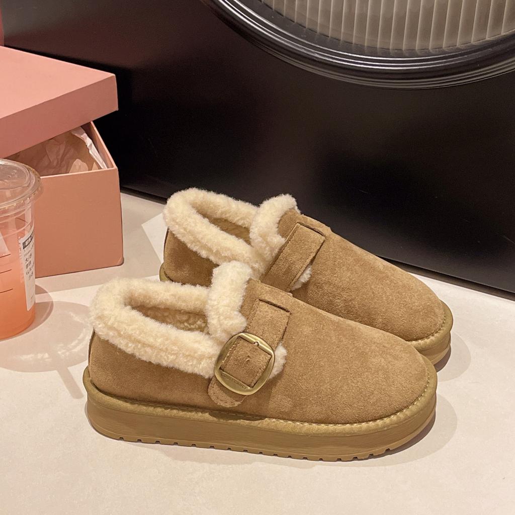 Winter snow cotton shoes retro new warm and velvet Doudou soft-soled fluffy pedal cold-proof cotton shoes