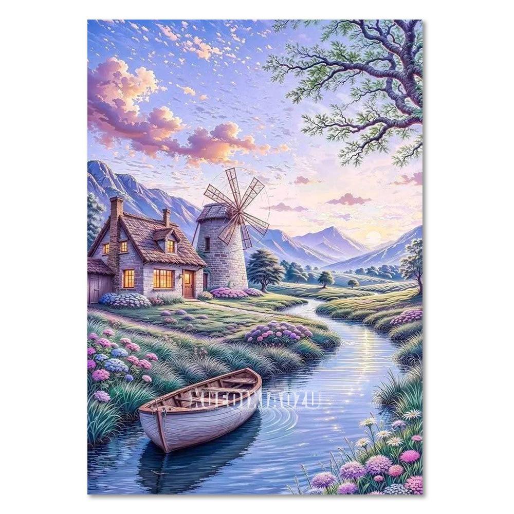 Sea Sailboat 5D Diamond Painting Kit Mountain View Flower House Mosaic Cross Stitch DIY Home Decor Gift for Adult Beginners