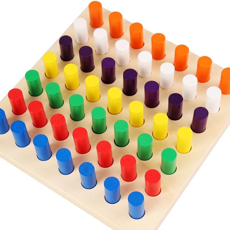 Children's Montessori Wooden Colorful Plugboard - Early Education Toy for Hand-eye Coordination & Color Cognition