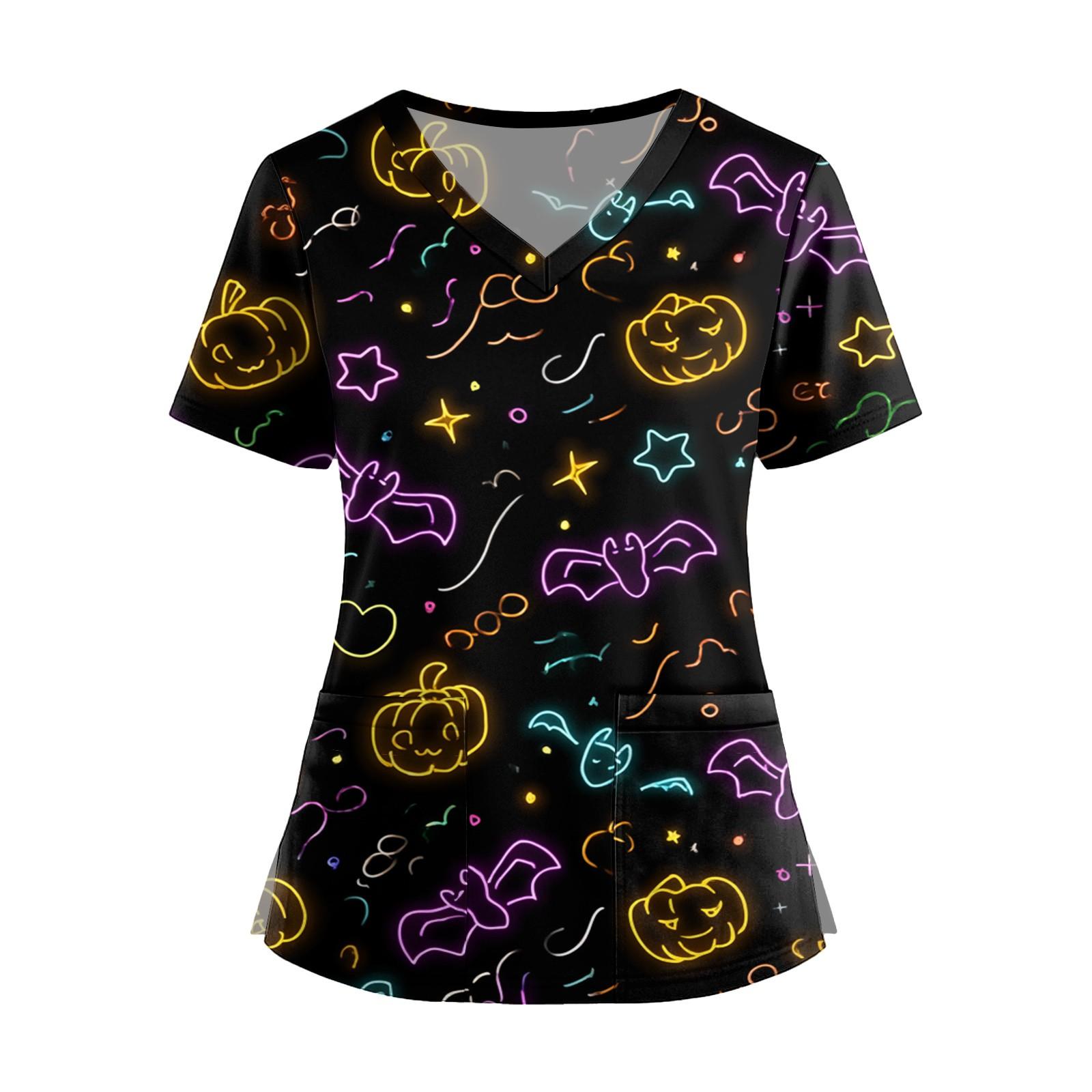 

Женская мода V-образный вырез короткий рукав комбинезон с карманами принт топы одежда XXXL чёрный