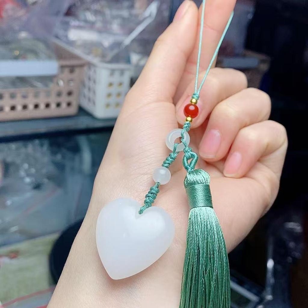 Tianshan Jade Heart-Shaped Phone Charm for Men, Women, and Couples