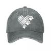 Vintage Heart Paw Print Baseball Cap  New Vintage Washed Cotton Baseball Cap Parent Kids Sun Hats