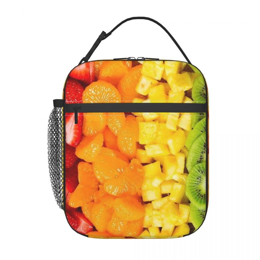 Kiwi Mango Orange Strawberry Fruit Pattern Insulated Lunch Bag for Women Kids Portable Food Boxes Thermal Lunch Box Tote