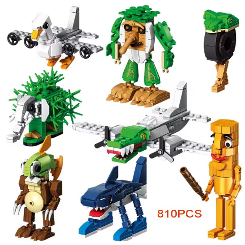 AI Tung Tung Sahur Building Blocks Figurine Shan Hai Jing Animal World Insect Set Brick Fox Running Shoes Shark Toy Gift Model