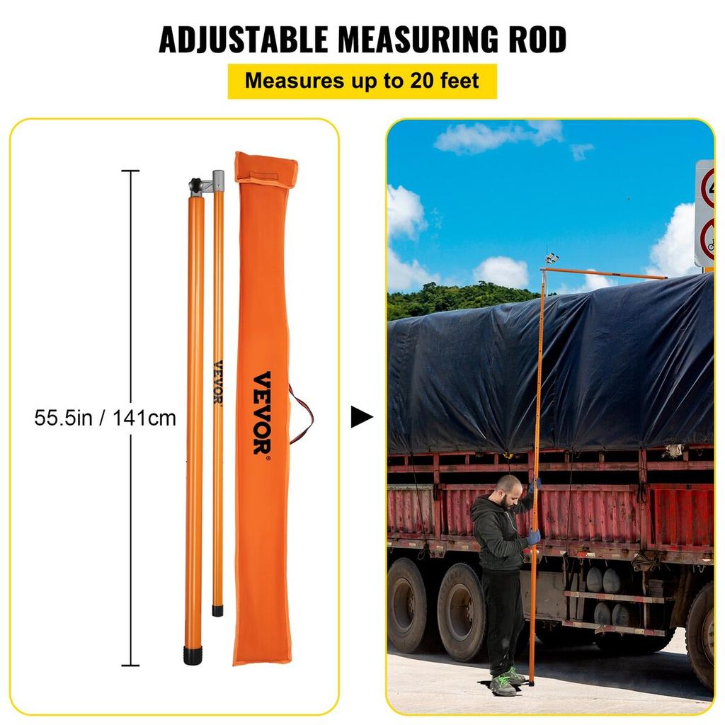 Load Height Measuring Stick, 20\' Sturdy Fiberglass Truck Height Stick with Adjustable Pole, Non-conductive Truck Height Measuring Stick with Carrying