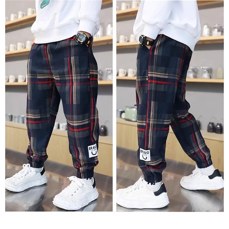Fashion Boys Plaid Pants Spring Autumn Toddler Casual Cotton Trousers Kids Loose Sweatpants for Teenage Children Clothes 4-12Y