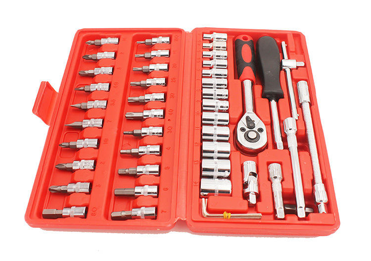 46pcs Multi-Functional Auto Repair Wrench Set Universal Manual Tool Box Small Hand Tools Including Socket Set