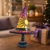 Stained Glass Witch Hat Lamp, USB Powered Night Light for Bedroom Shelf Decor, Halloween Warm Glow Gothic Table Lamp for Home Office